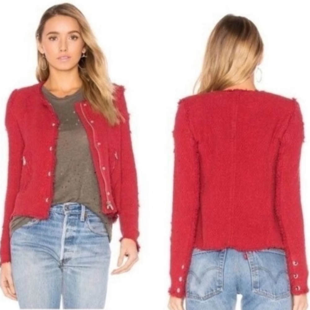 IRO Red Agnette Distressed Tweed Jacket